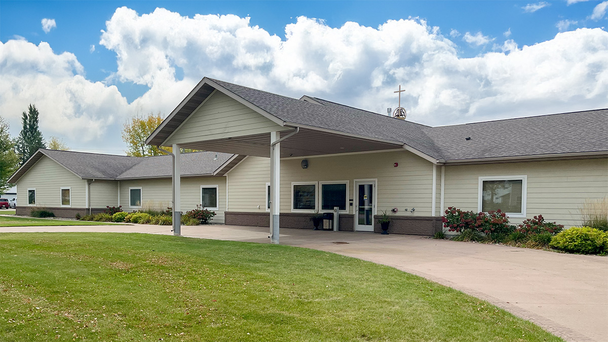 Exterior entrance of Cornerstone Residence of Oklee assisted living facility in Oklee, Minnesota
